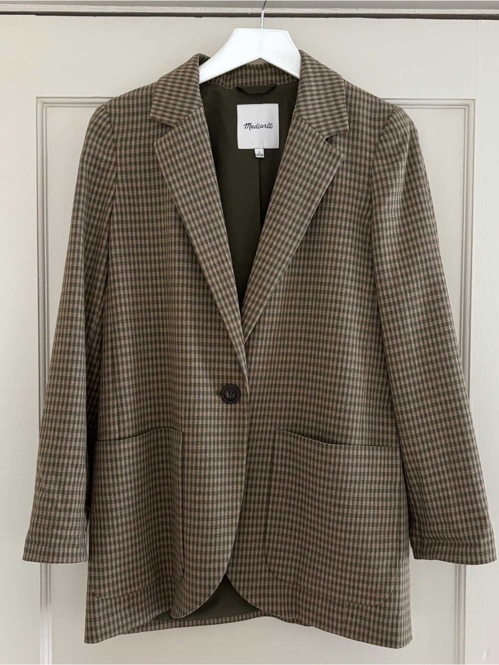 Madewell Larsen Houndstooth Blazer - olive and tan